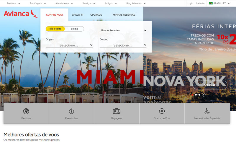 Site de Passagens Aéreas da Avianca